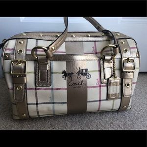 Auth RARE Coach Heritage Tattersal Gold XL Satchel